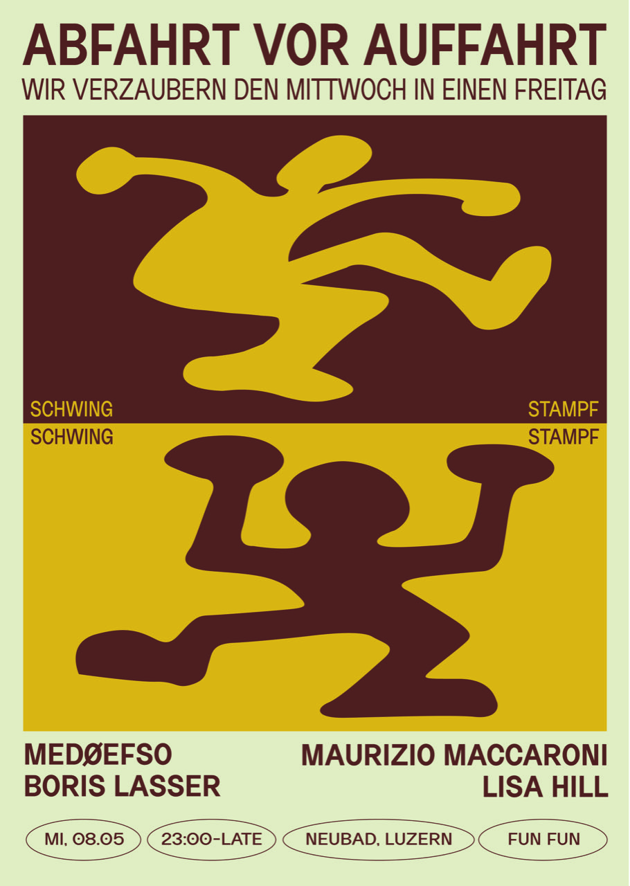 Gelb Brauner Flyer mit tanzender abstrakter Figur