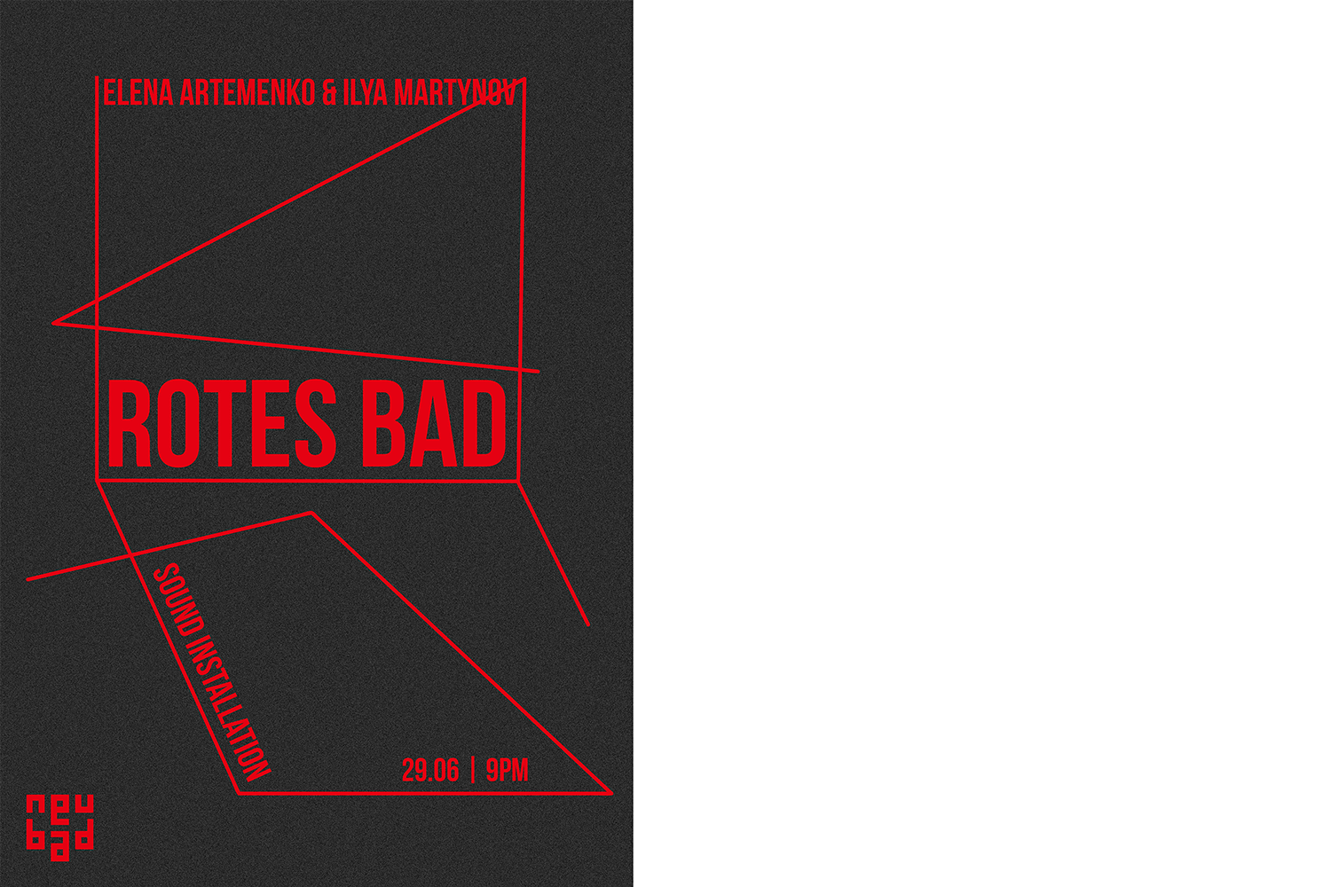 Dunkelgraues Plakat mit roter Schrift: Rotes Bad