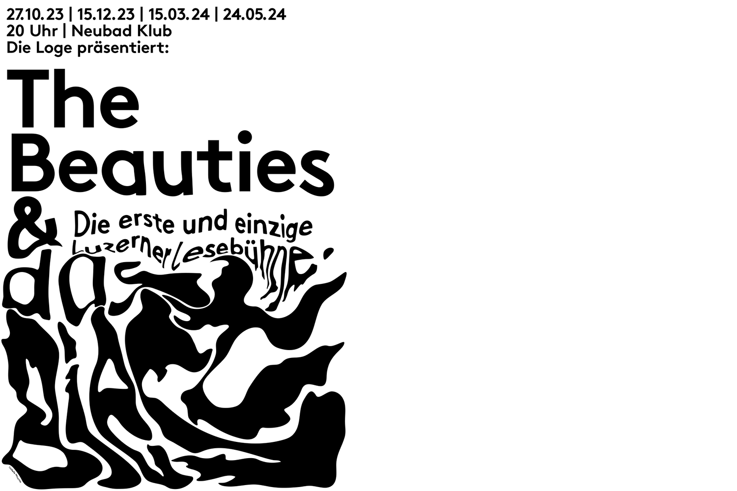 Ein Plakat mit viel Tpyografie in schwarz-weiss. 