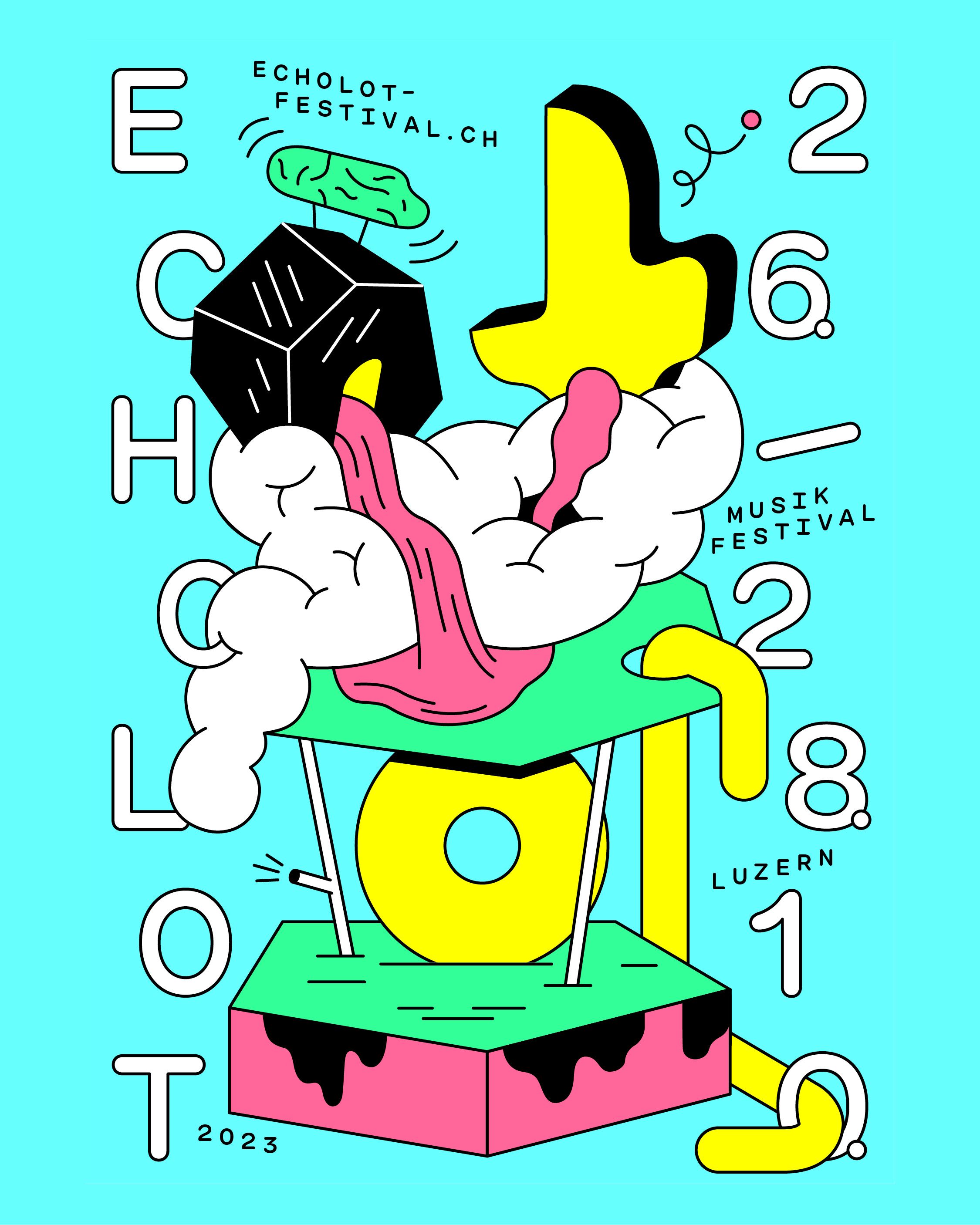 Plakat in hellblau mit verschiedenen Symbolen und Schriftzügen.