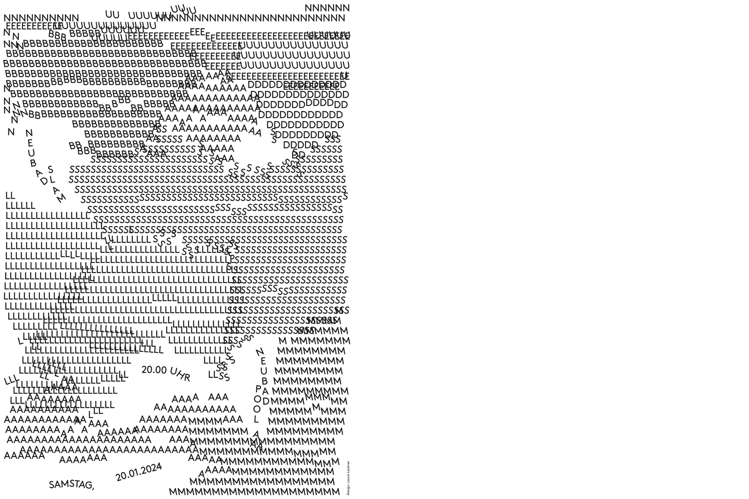 Ein Plakat mit sehr vielen Buchstaben darauf. Man kann eigentlich nichts lesen..