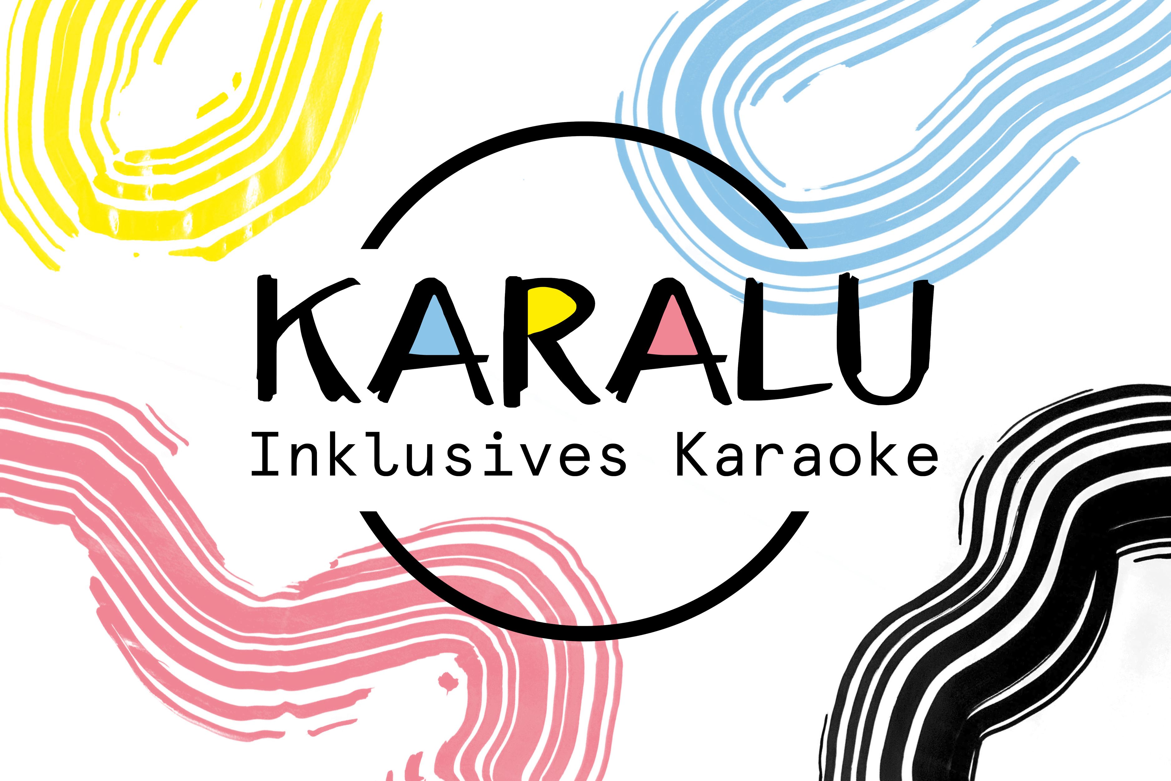 Ein Schriftzug in schawrzer Farbe "Karalu" in der BIldmitte.