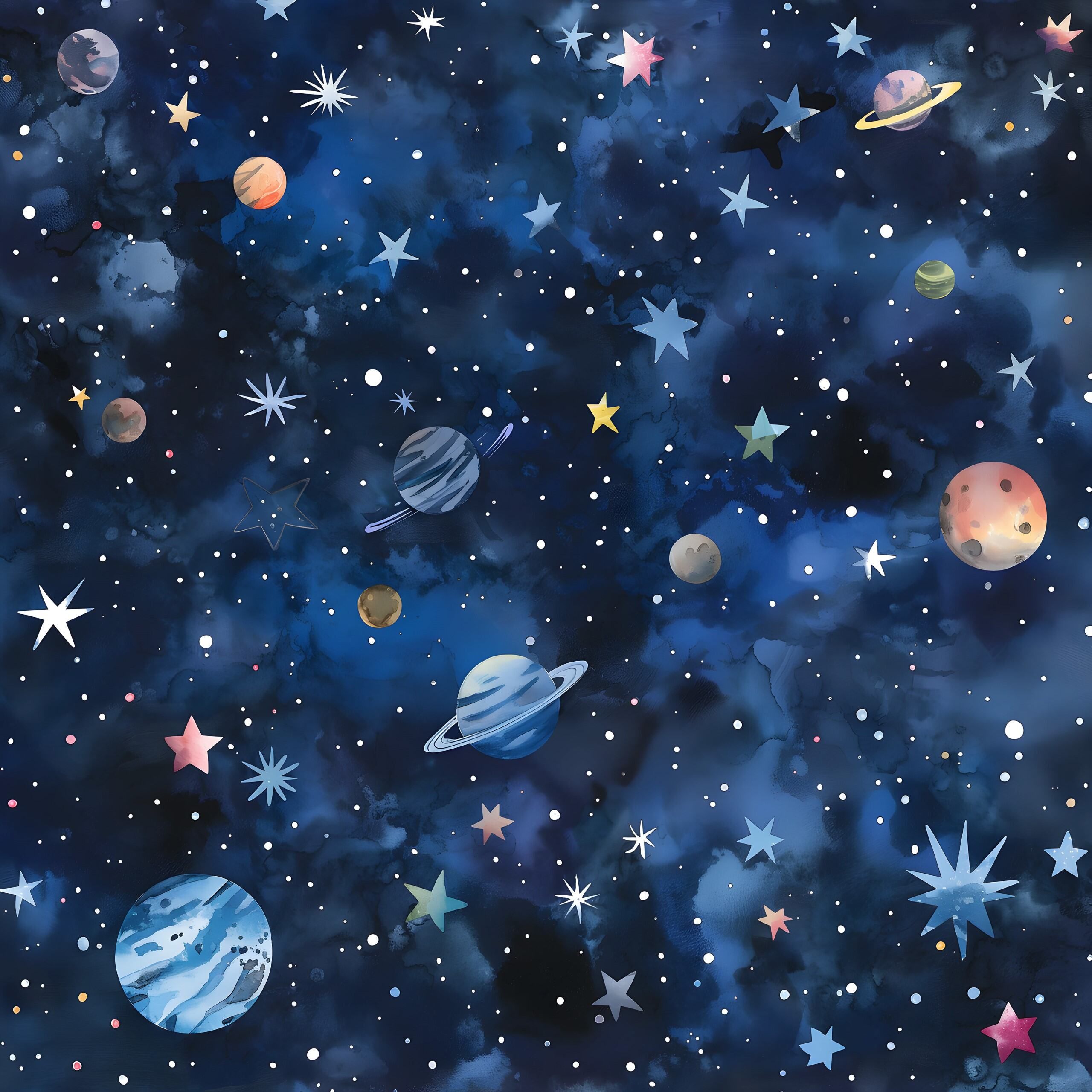 Illustration mit Sternen und Planeten