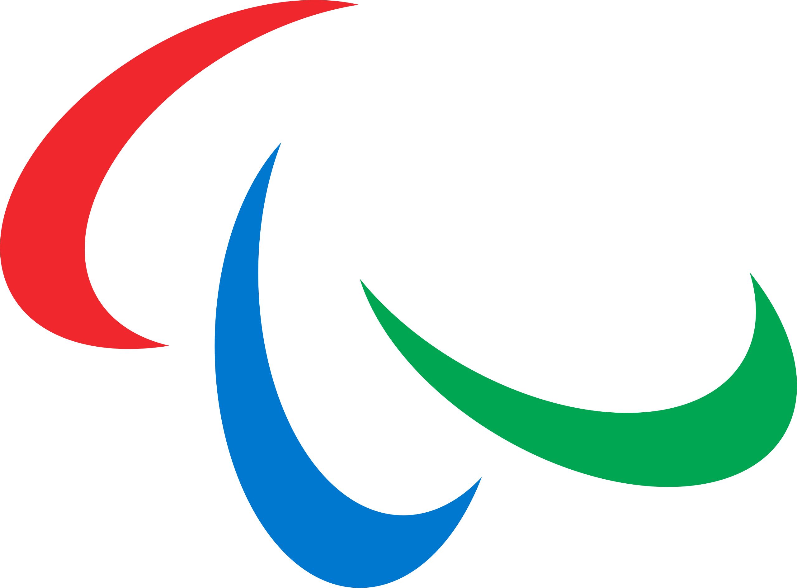Logo der Paralympics in rot grün blau, sichelförmig