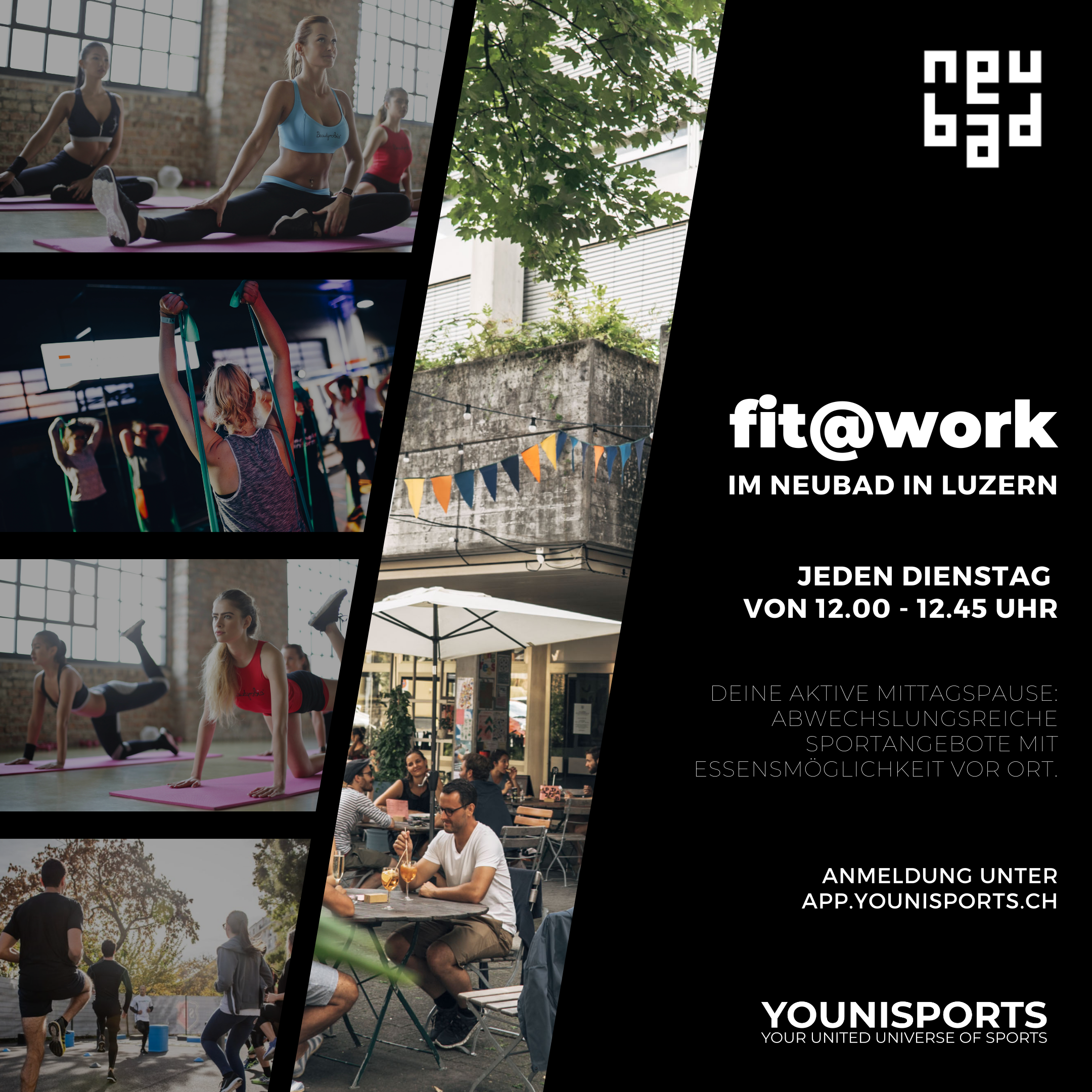 Ein Flyer mit einer COllage von Menschen, die Sport treiben.