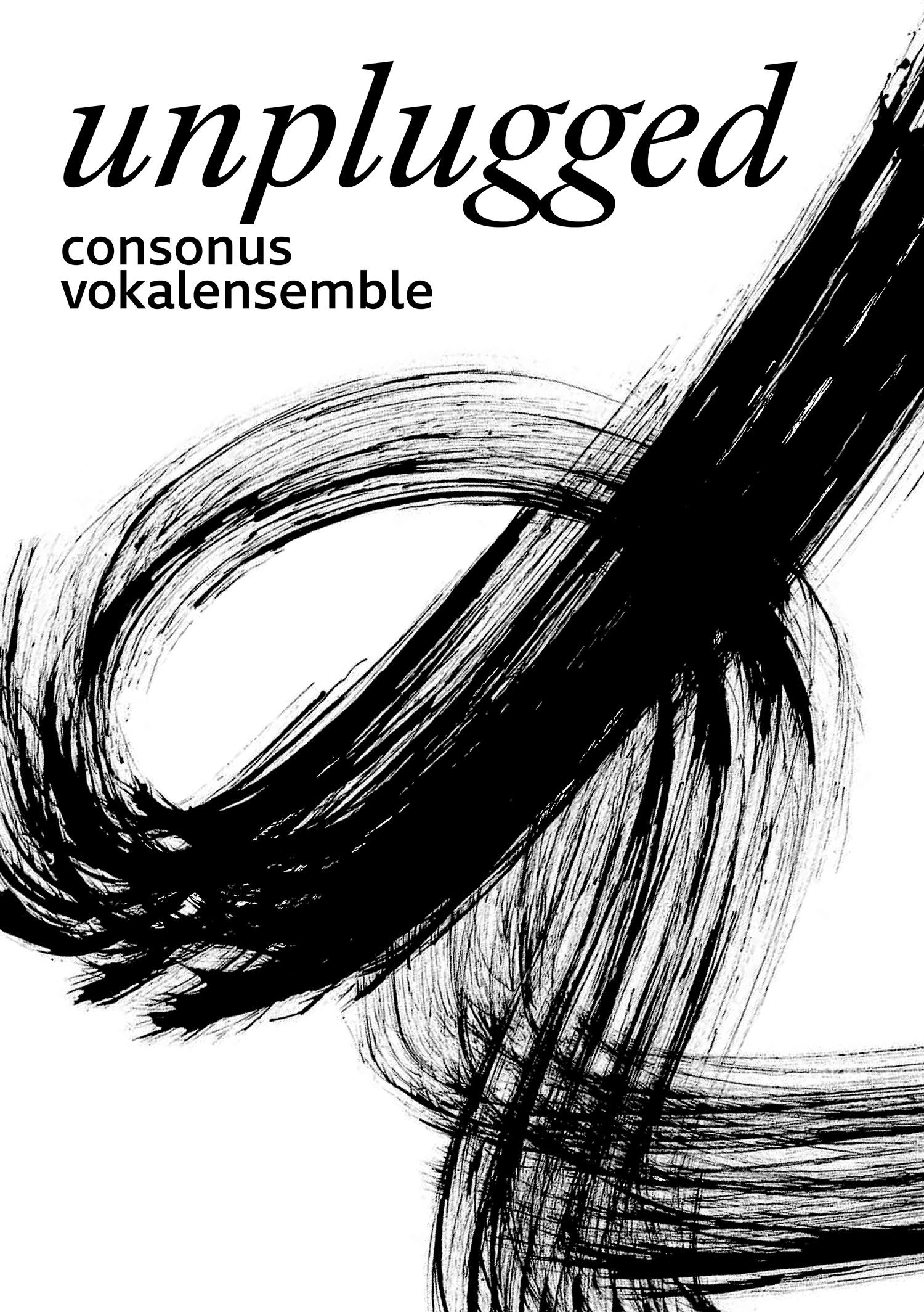 Ein Flyer mit schwarzer Farbe auf weissem Grund. Es ist eine Art vergrösserter Pinselstrich.