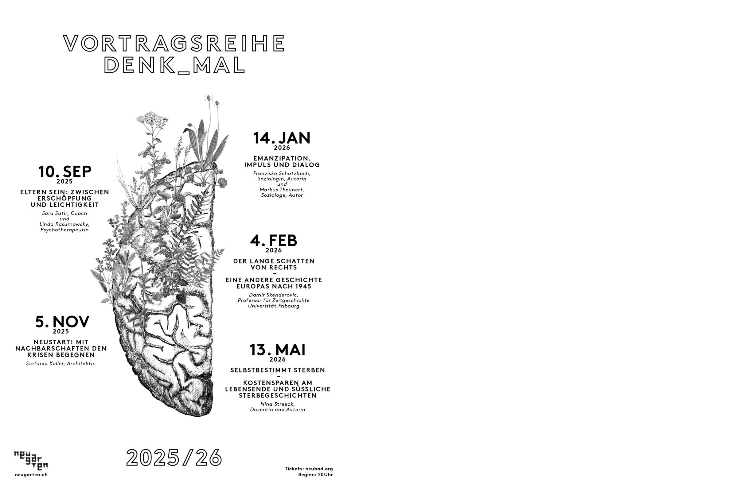 Kollage von einer Gehirnhälfte und Pflanzen, die aus der Hirnhälfte spriessen.