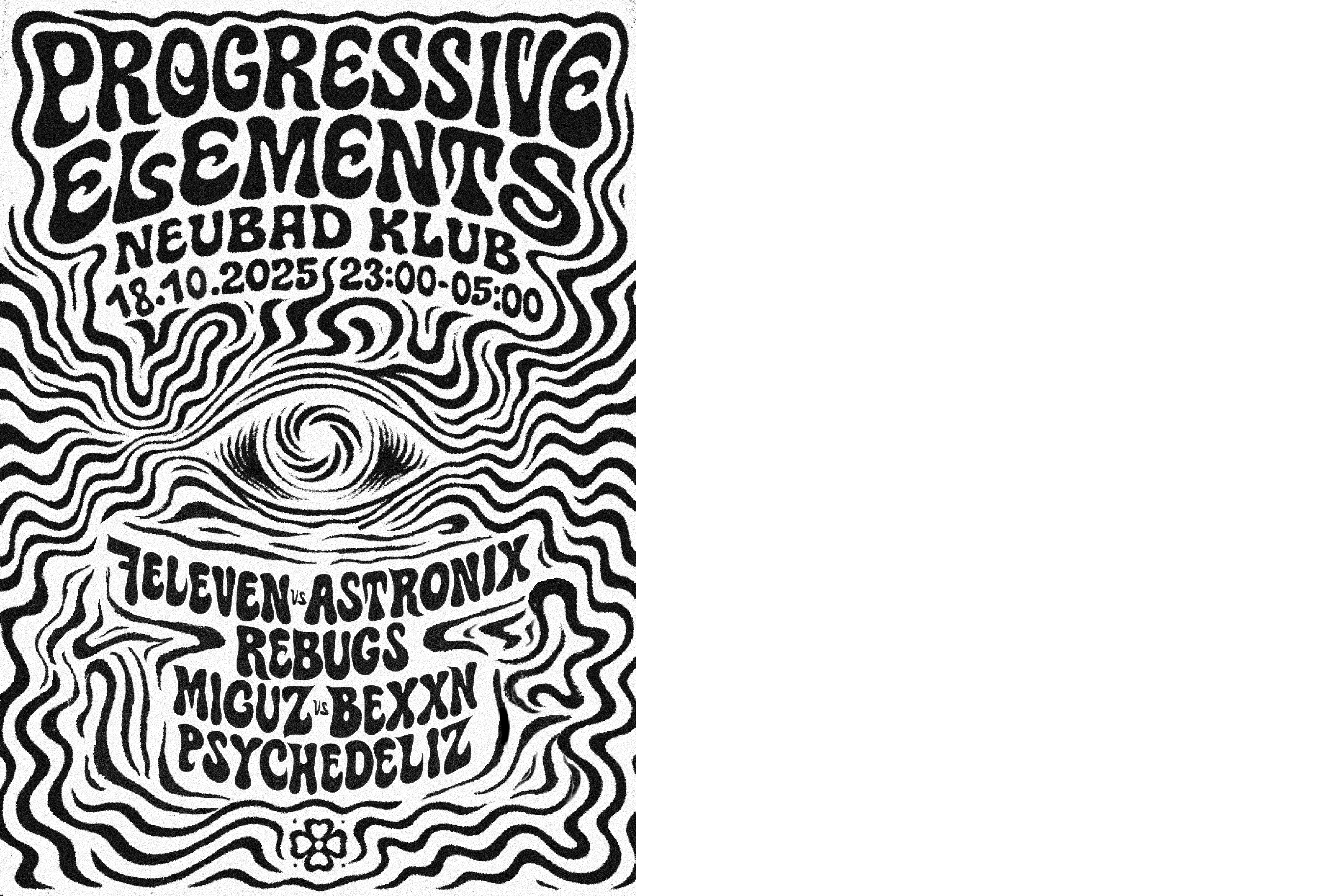 Flyer mit verzehrte Linien mit den Dj Namen