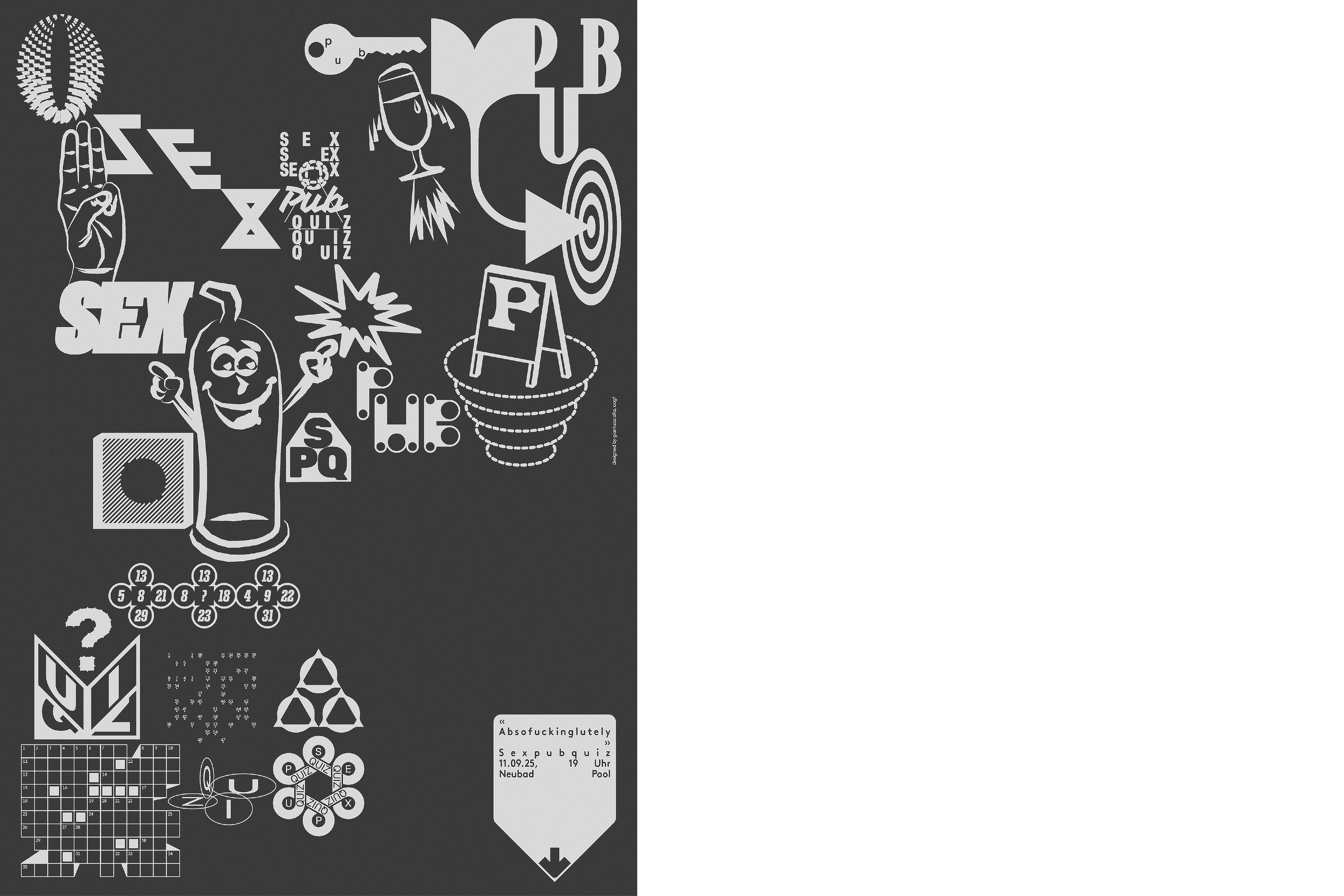 Ein Plakat in schawrz-weiss mit verschiedenen Illusrationen zum Thema Sex.