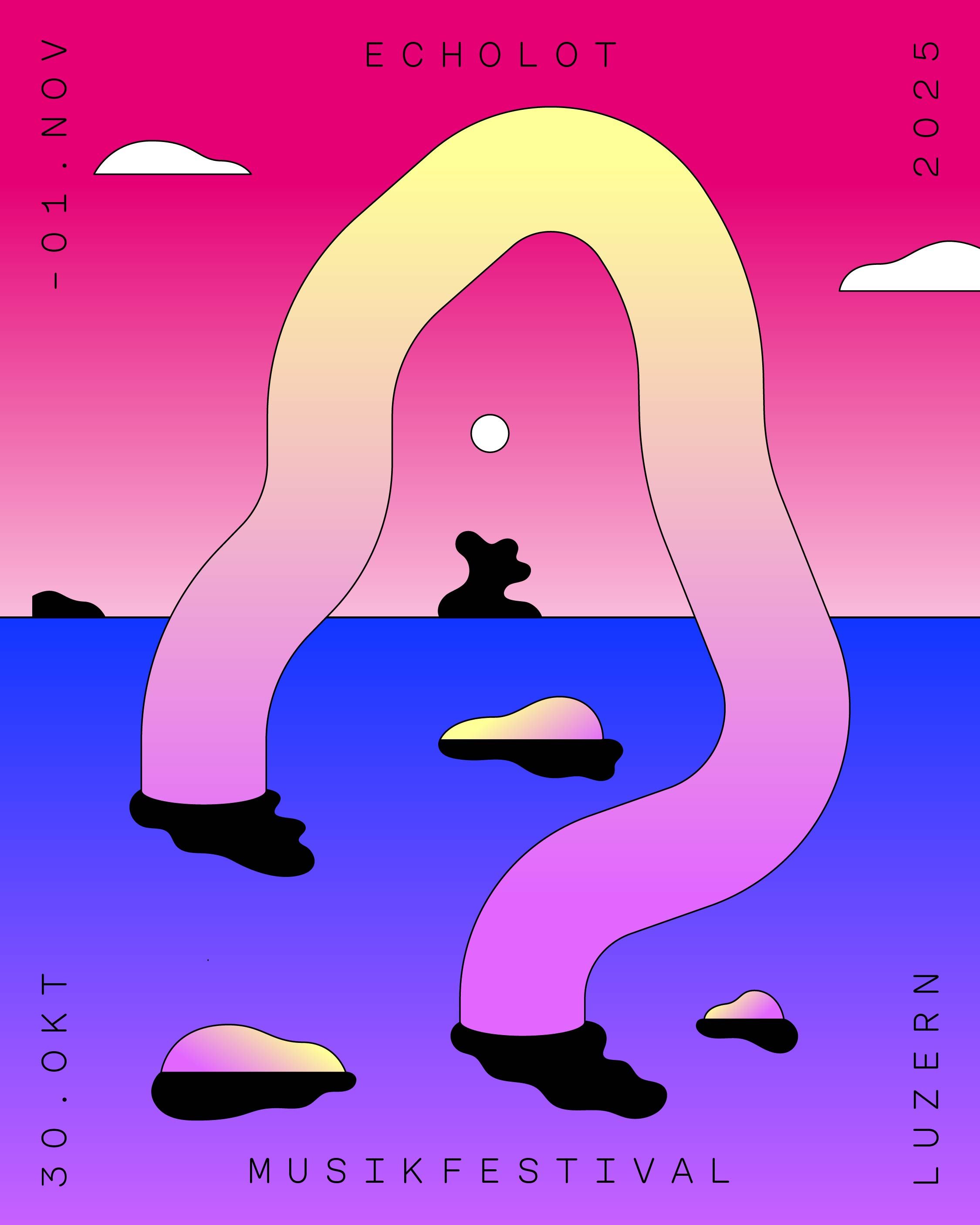 ein pink violettes bild mit einer geschwungenen langen Form.