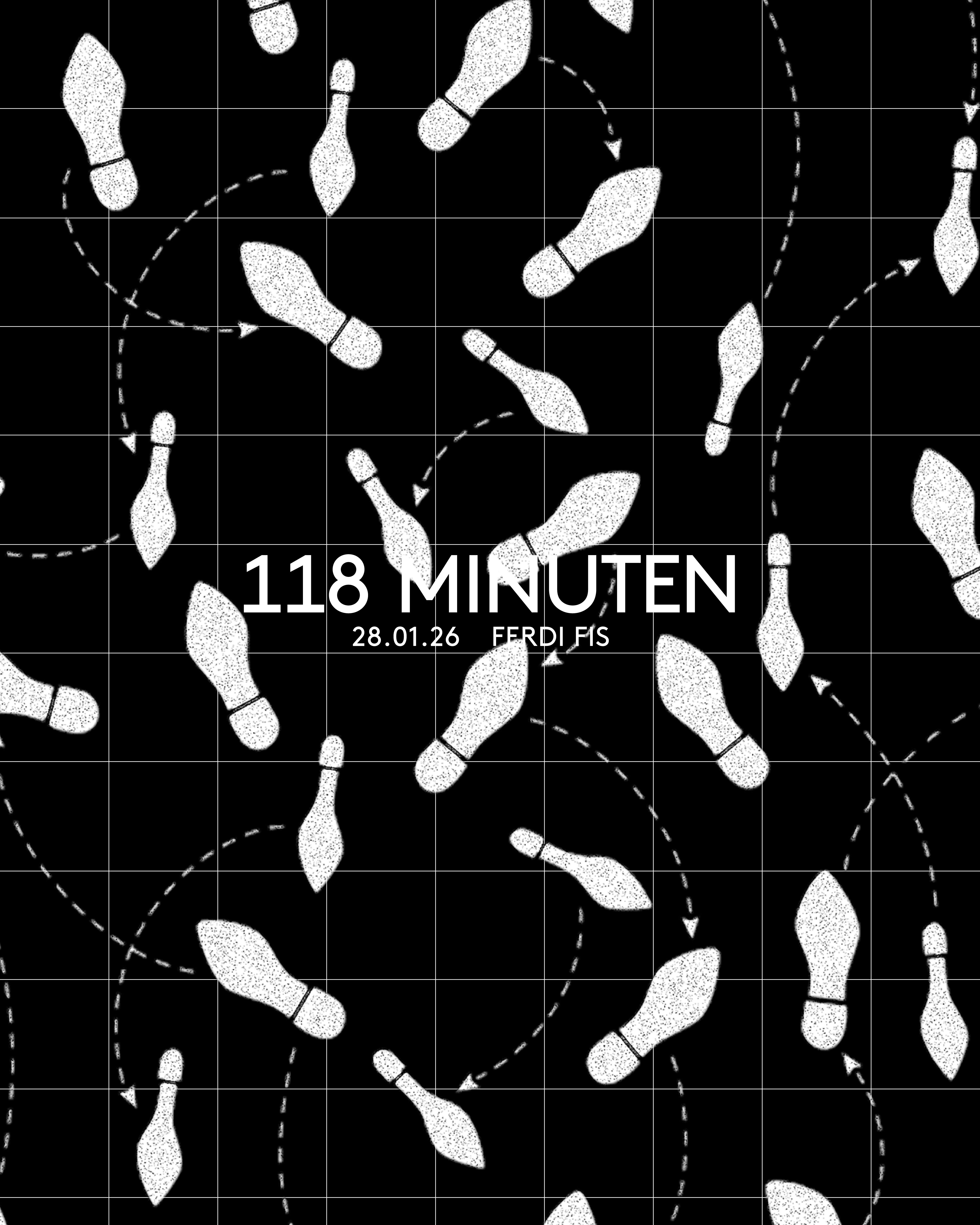 Abdrücke von Tanzschritten sind auf dem Schriftzug "118 Minuten" zu sehen.