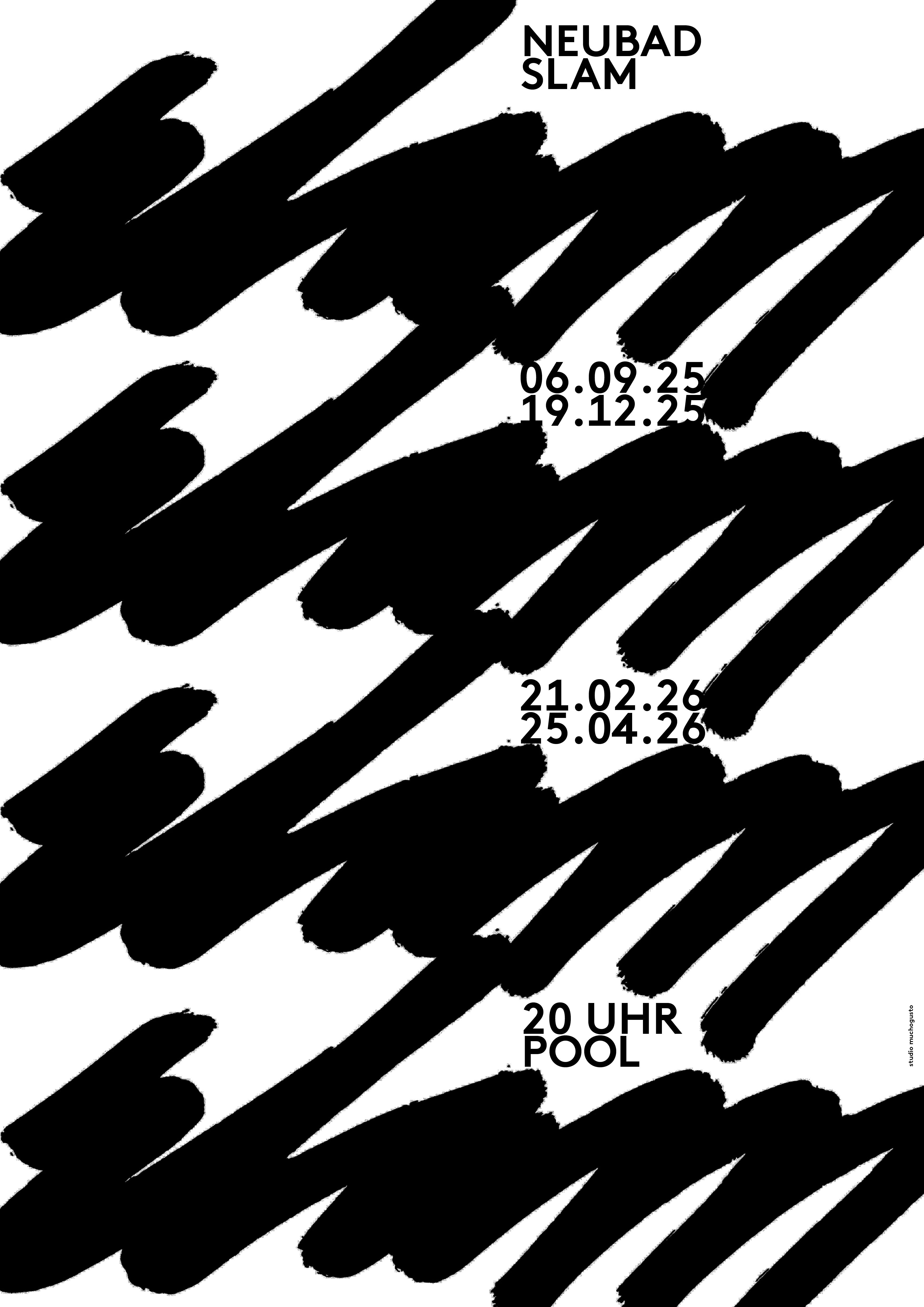 In fetter Schreibschrift steht SLAM und dazwischen die Daten von den jeweiligen Ausgaben.