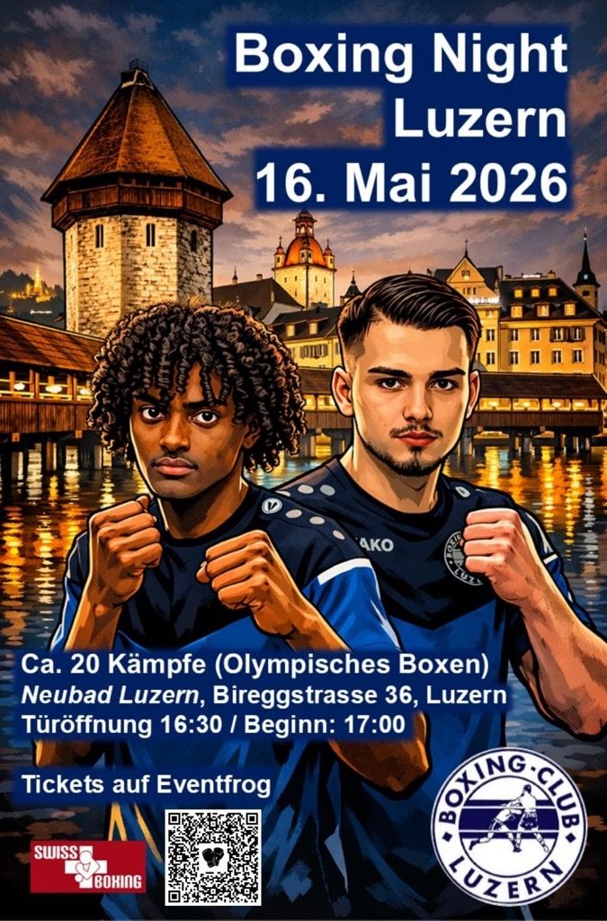 Ein Bild von der Kappelbrücke und zwei jungen Boxern vorne dran.