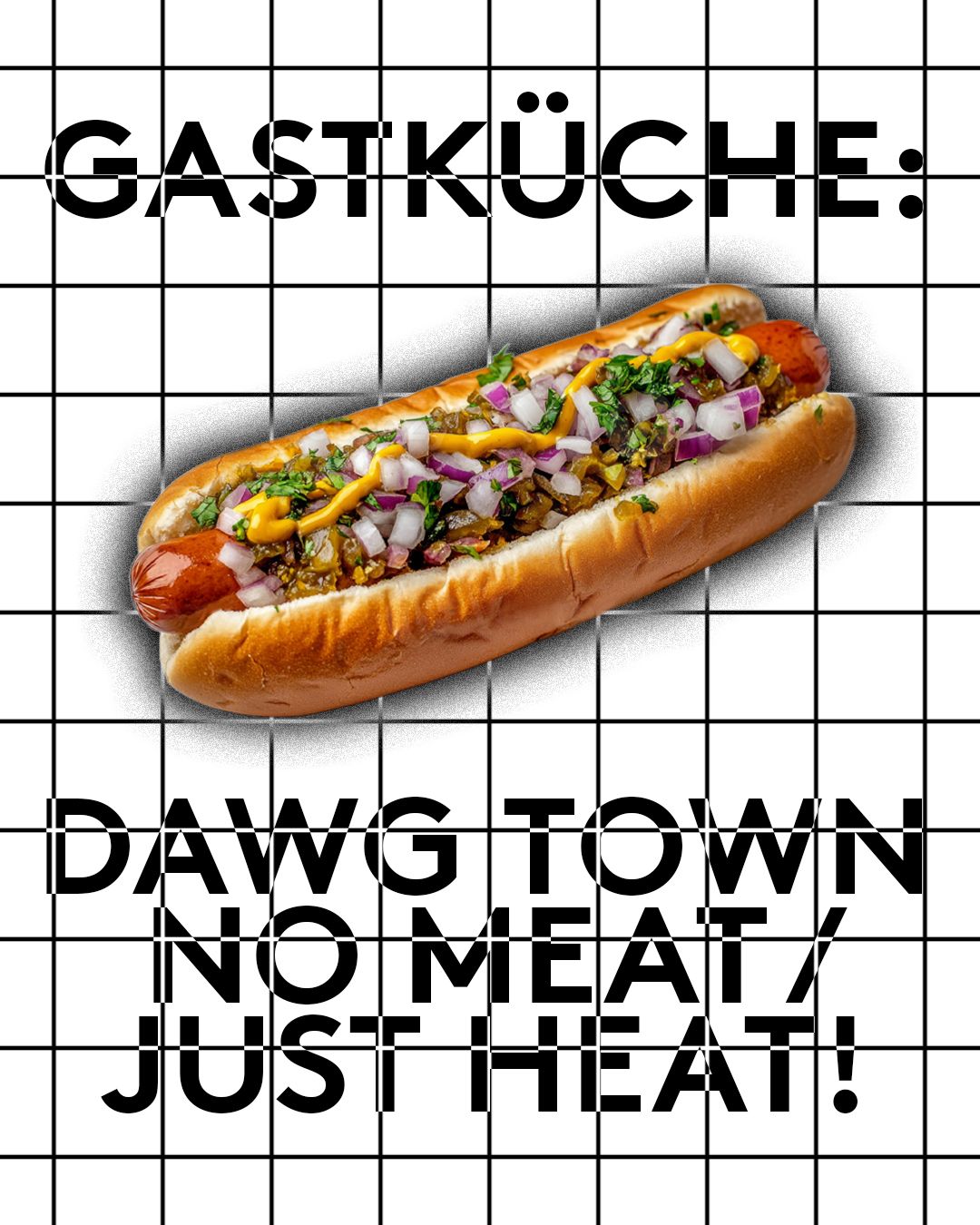 Ein Hotdog vor einem gekacheltem Hintergrund