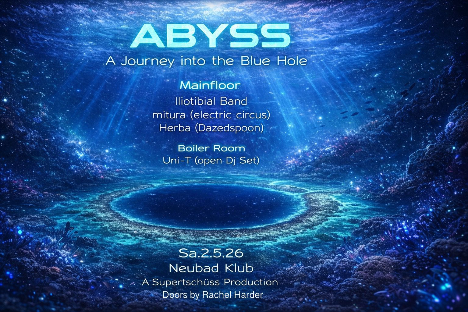 Blauer Wasser Hintergrund mit Hellblauer Schrift 