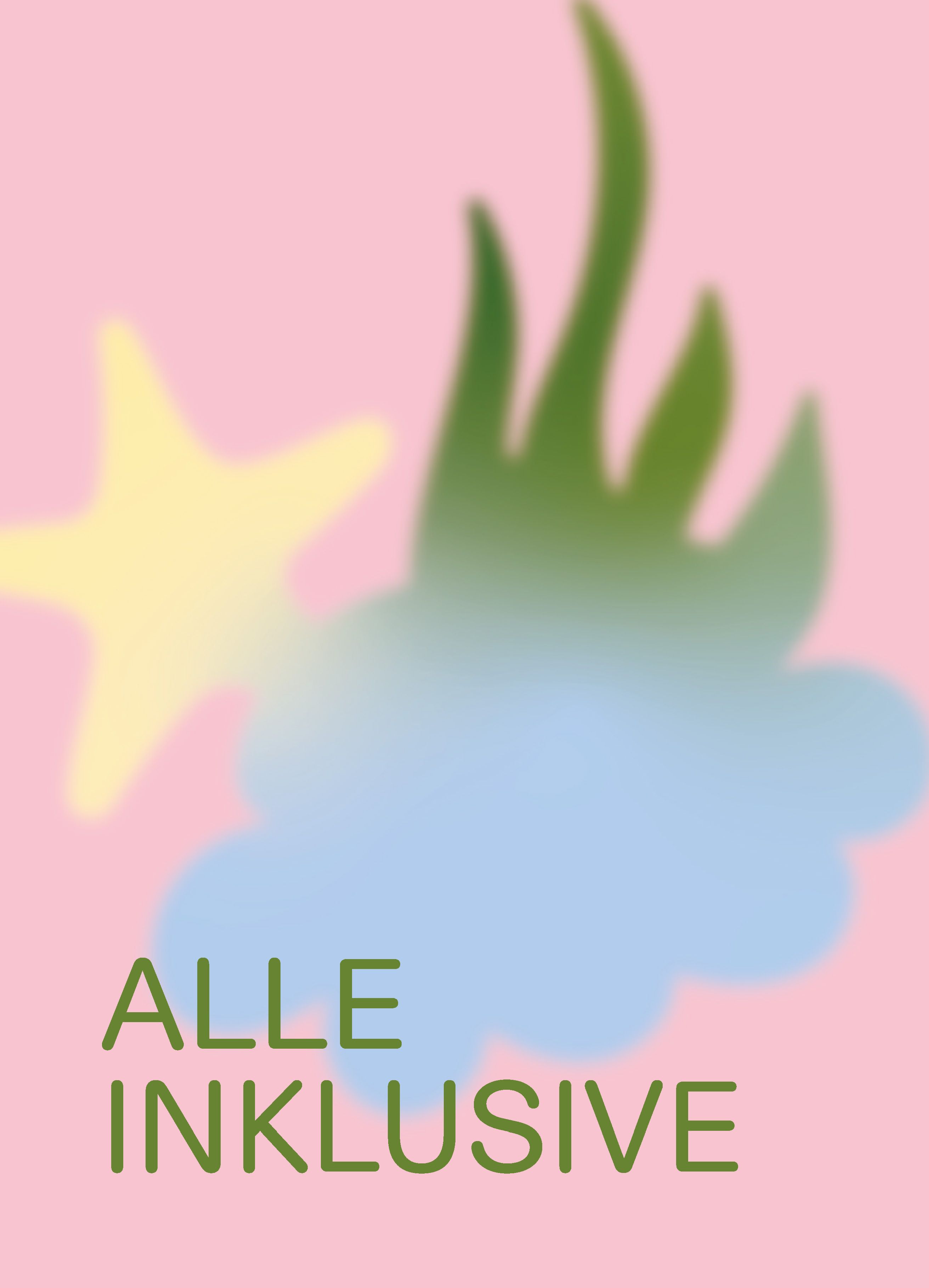 Rosaner Hintergrund mit einem hellgelben Stern und einer blauen Wolke, aus der grüne, grasähnliche Formen herauswachsen.